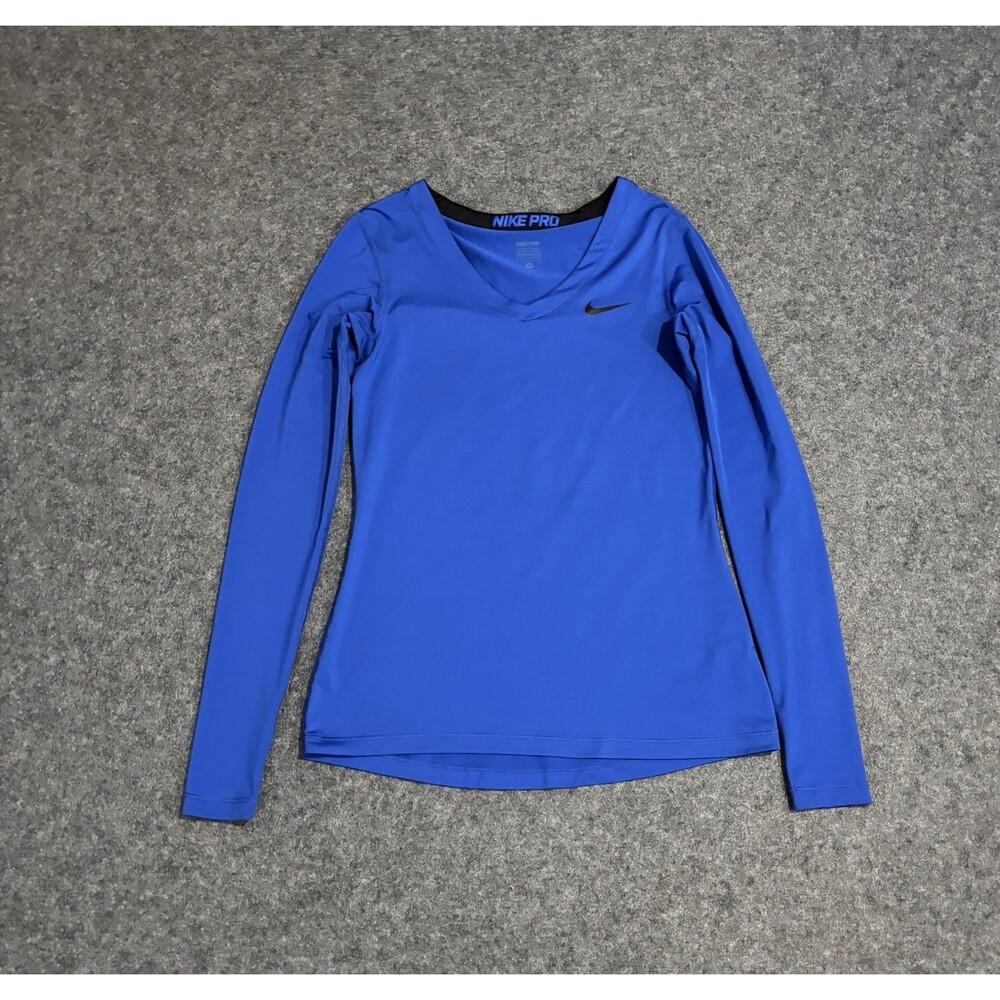 Nike Pro Athletic Top Women’s Medium Blue V Neck Long Sleeve Workout